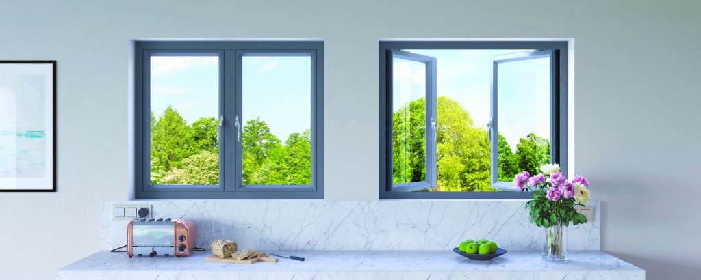 Origin doors and windows showing two modern windows in a kitchen