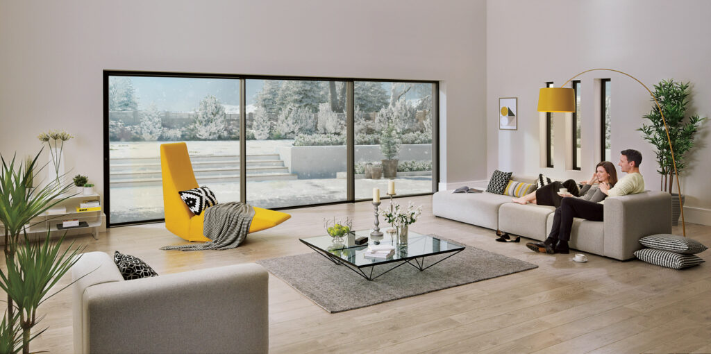 origin sliding doors in a three panel design fitted in a lounge