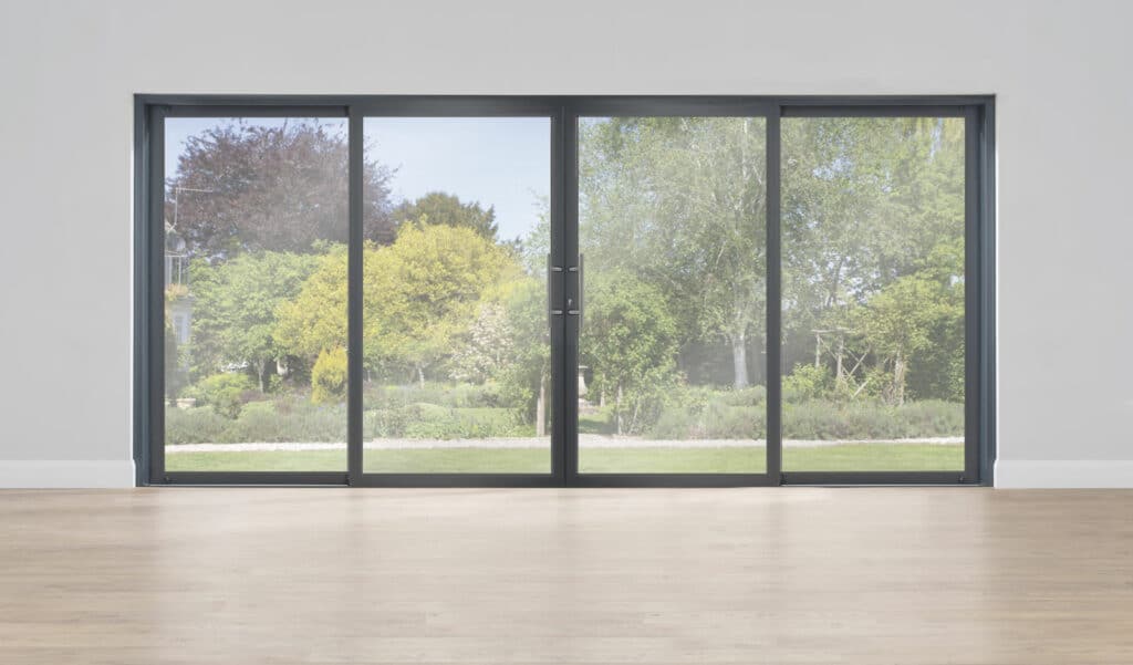 origin sliding doors in a four panel design with garden view